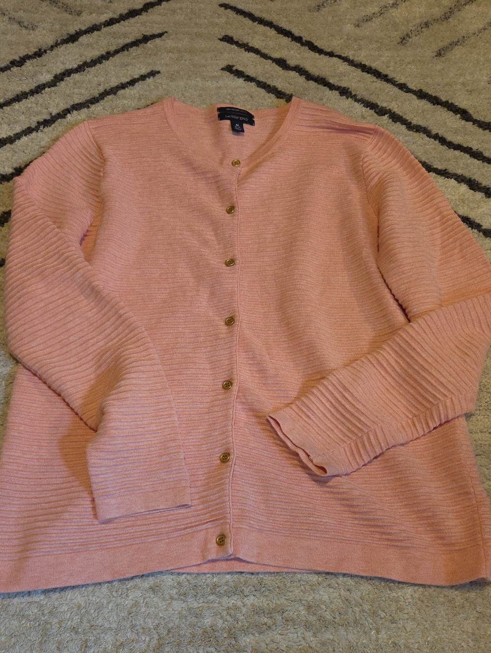 Lands' End Soft Coral Button-Front Cardigan